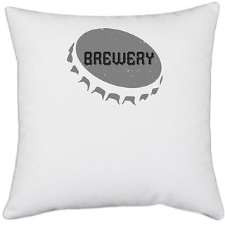                       UDNAG White Polyester 'BREWERY | BREWERY' Pillow Cover [16 Inch X 16 Inch]                                              