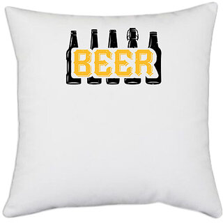                       UDNAG White Polyester 'Beer | Beerr 01' Pillow Cover [16 Inch X 16 Inch]                                              