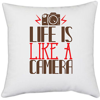                       UDNAG White Polyester 'Cameraman | life is like a camera' Pillow Cover [16 Inch X 16 Inch]                                              