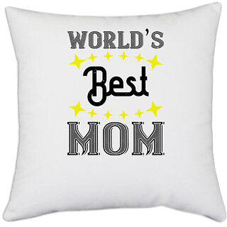                       UDNAG White Polyester 'Mother | worlds best mom' Pillow Cover [16 Inch X 16 Inch]                                              