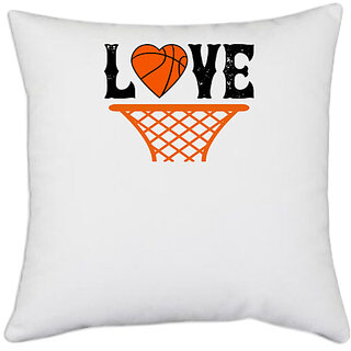                       UDNAG White Polyester 'Basketball | Love copy 4' Pillow Cover [16 Inch X 16 Inch]                                              