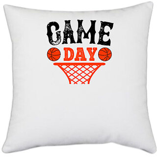                       UDNAG White Polyester 'Basketball | Game day 2' Pillow Cover [16 Inch X 16 Inch]                                              