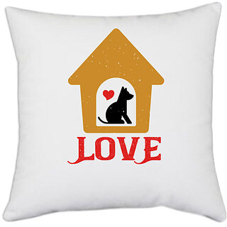                       UDNAG White Polyester 'Dog | love copy 3' Pillow Cover [16 Inch X 16 Inch]                                              