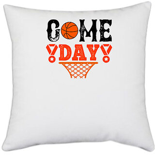                       UDNAG White Polyester 'Basketball | Game day copy' Pillow Cover [16 Inch X 16 Inch]                                              
