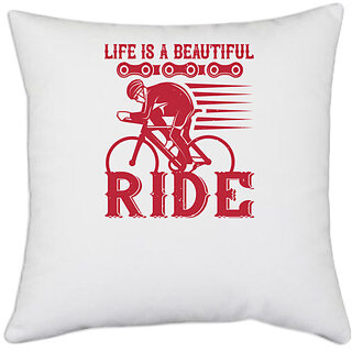                      UDNAG White Polyester 'Rider | life is a beautiful ride' Pillow Cover [16 Inch X 16 Inch]                                              