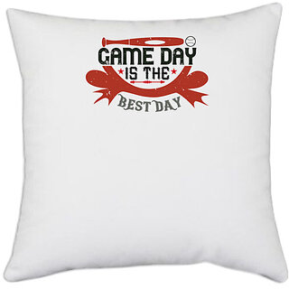                       UDNAG White Polyester 'Baseball | Game day is the best day 4' Pillow Cover [16 Inch X 16 Inch]                                              