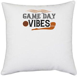                       UDNAG White Polyester 'Football | Game day vibes' Pillow Cover [16 Inch X 16 Inch]                                              