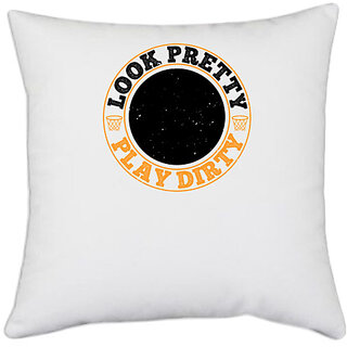                       UDNAG White Polyester 'Football | Look pretty. Play dirty' Pillow Cover [16 Inch X 16 Inch]                                              