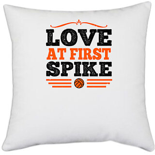                       UDNAG White Polyester 'Basketball | Love at first spike-02' Pillow Cover [16 Inch X 16 Inch]                                              