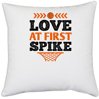                       UDNAG White Polyester 'Love | Love at first spike' Pillow Cover [16 Inch X 16 Inch]                                              