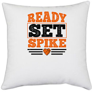                       UDNAG White Polyester 'Basketball | Ready, set, spike' Pillow Cover [16 Inch X 16 Inch]                                              