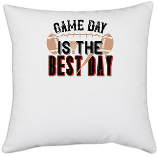                       UDNAG White Polyester 'Football | Game day is the best day' Pillow Cover [16 Inch X 16 Inch]                                              