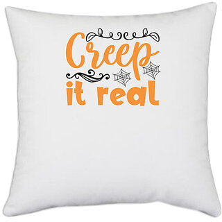                       UDNAG White Polyester 'Christmas | creep it real' Pillow Cover [16 Inch X 16 Inch]                                              