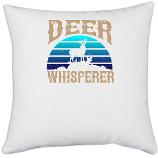                       UDNAG White Polyester 'Deer | Deer whichperer' Pillow Cover [16 Inch X 16 Inch]                                              