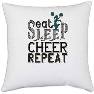                       UDNAG White Polyester 'Mother | Eat sleep cheer mom' Pillow Cover [16 Inch X 16 Inch]                                              