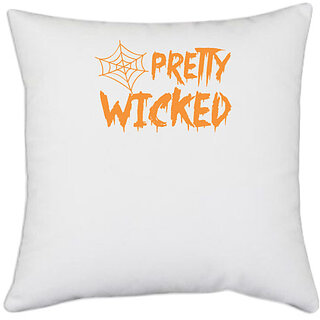                       UDNAG White Polyester 'Witch | pretty wicked' Pillow Cover [16 Inch X 16 Inch]                                              