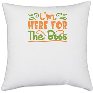                       UDNAG White Polyester 'Witch | im here for the boos' Pillow Cover [16 Inch X 16 Inch]                                              