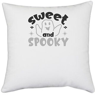                       UDNAG White Polyester 'Witch | sweet and spooky' Pillow Cover [16 Inch X 16 Inch]                                              
