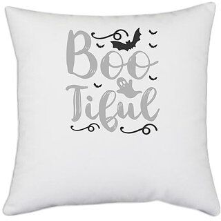                       UDNAG White Polyester 'Witch | boo tiful' Pillow Cover [16 Inch X 16 Inch]                                              