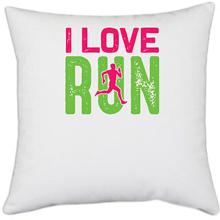                       UDNAG White Polyester 'Running | I love copy 2' Pillow Cover [16 Inch X 16 Inch]                                              