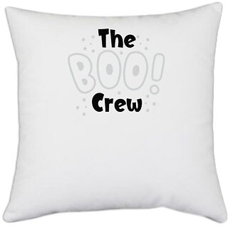                       UDNAG White Polyester 'Witch | the boo crew' Pillow Cover [16 Inch X 16 Inch]                                              