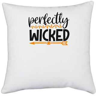                       UDNAG White Polyester 'Witch | perfectly' Pillow Cover [16 Inch X 16 Inch]                                              