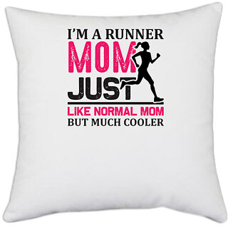                       UDNAG White Polyester 'Running | I'm a' Pillow Cover [16 Inch X 16 Inch]                                              