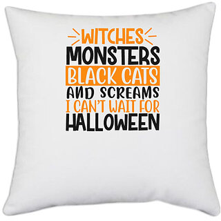                       UDNAG White Polyester 'Witch | witches mons 2' Pillow Cover [16 Inch X 16 Inch]                                              