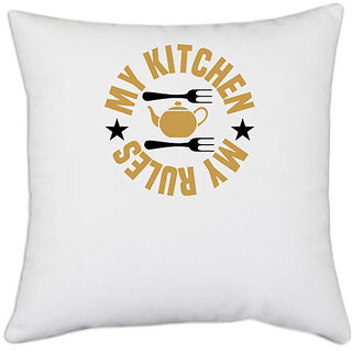                       UDNAG White Polyester 'Cooking | My kitchen' Pillow Cover [16 Inch X 16 Inch]                                              