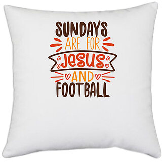                       UDNAG White Polyester 'Football | sundays' Pillow Cover [16 Inch X 16 Inch]                                              