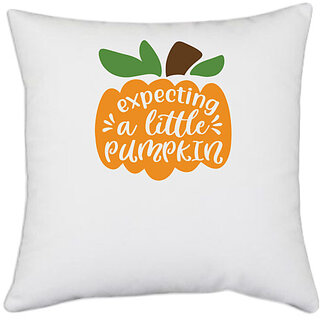                       UDNAG White Polyester 'Witch | expecting a little pumpkin' Pillow Cover [16 Inch X 16 Inch]                                              