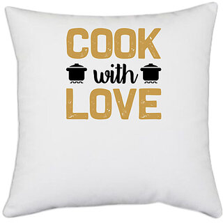                       UDNAG White Polyester 'Cooking | Cook' Pillow Cover [16 Inch X 16 Inch]                                              