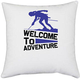                       UDNAG White Polyester 'Climbing | welcome to' Pillow Cover [16 Inch X 16 Inch]                                              