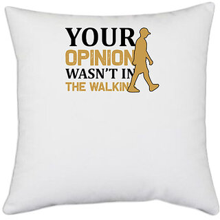                       UDNAG White Polyester 'Walking | your copy' Pillow Cover [16 Inch X 16 Inch]                                              