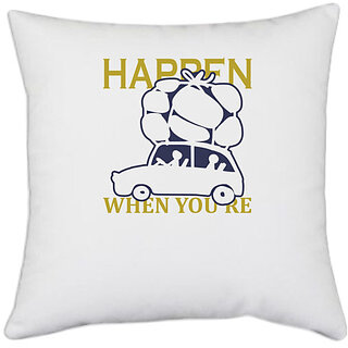                       UDNAG White Polyester 'Travelling | The best' Pillow Cover [16 Inch X 16 Inch]                                              