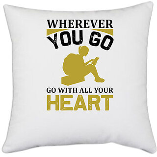                       UDNAG White Polyester 'Travelling | Whenever' Pillow Cover [16 Inch X 16 Inch]                                              