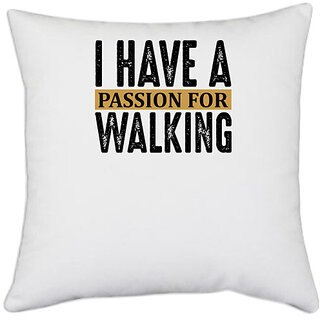                       UDNAG White Polyester 'Walking | I have a copy' Pillow Cover [16 Inch X 16 Inch]                                              