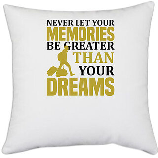                       UDNAG White Polyester 'Travelling | Never copy' Pillow Cover [16 Inch X 16 Inch]                                              
