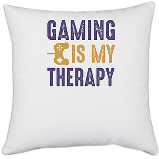                       UDNAG White Polyester 'Gaming | Gaming is my' Pillow Cover [16 Inch X 16 Inch]                                              