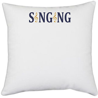                       UDNAG White Polyester 'Music | Singing' Pillow Cover [16 Inch X 16 Inch]                                              