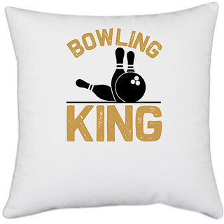                       UDNAG White Polyester 'Bowling | Bowling king' Pillow Cover [16 Inch X 16 Inch]                                              