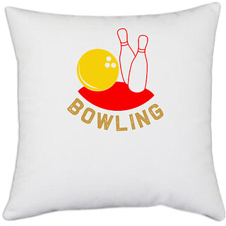                       UDNAG White Polyester 'Bowling | Bowling' Pillow Cover [16 Inch X 16 Inch]                                              