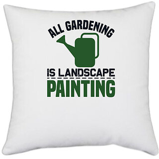                       UDNAG White Polyester 'Garden | All gardening' Pillow Cover [16 Inch X 16 Inch]                                              
