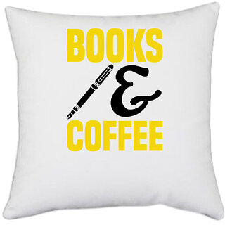                       UDNAG White Polyester 'Books | Books' Pillow Cover [16 Inch X 16 Inch]                                              