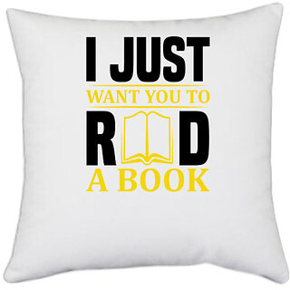                       UDNAG White Polyester 'Books | I just copy' Pillow Cover [16 Inch X 16 Inch]                                              