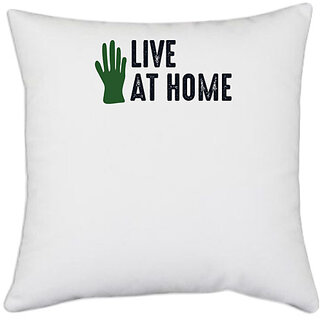                      UDNAG White Polyester 'Garden | Live at' Pillow Cover [16 Inch X 16 Inch]                                              