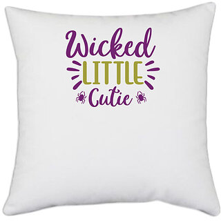                       UDNAG White Polyester 'Halloween | Wicked Little Monster copy' Pillow Cover [16 Inch X 16 Inch]                                              