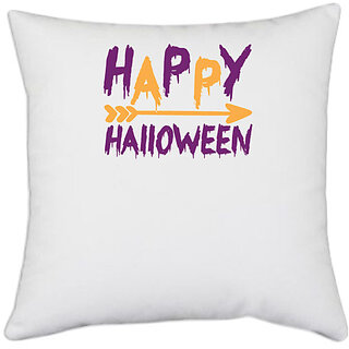                       UDNAG White Polyester 'Halloween | Happy Halloweenn copy' Pillow Cover [16 Inch X 16 Inch]                                              