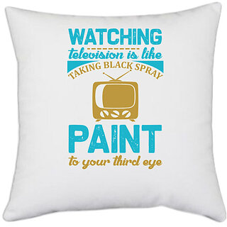                       UDNAG White Polyester 'TV | Watching' Pillow Cover [16 Inch X 16 Inch]                                              