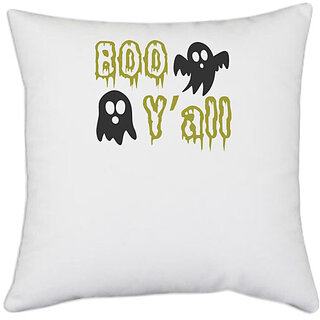                       UDNAG White Polyester 'Halloween | Boo yall copy' Pillow Cover [16 Inch X 16 Inch]                                              